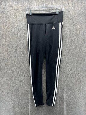 Adidas Leggings Womens Small Black High Rise 3 Stripe Climalite Ankle Yoga Pants
